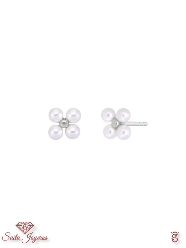 Pendiente perla y circonita flor