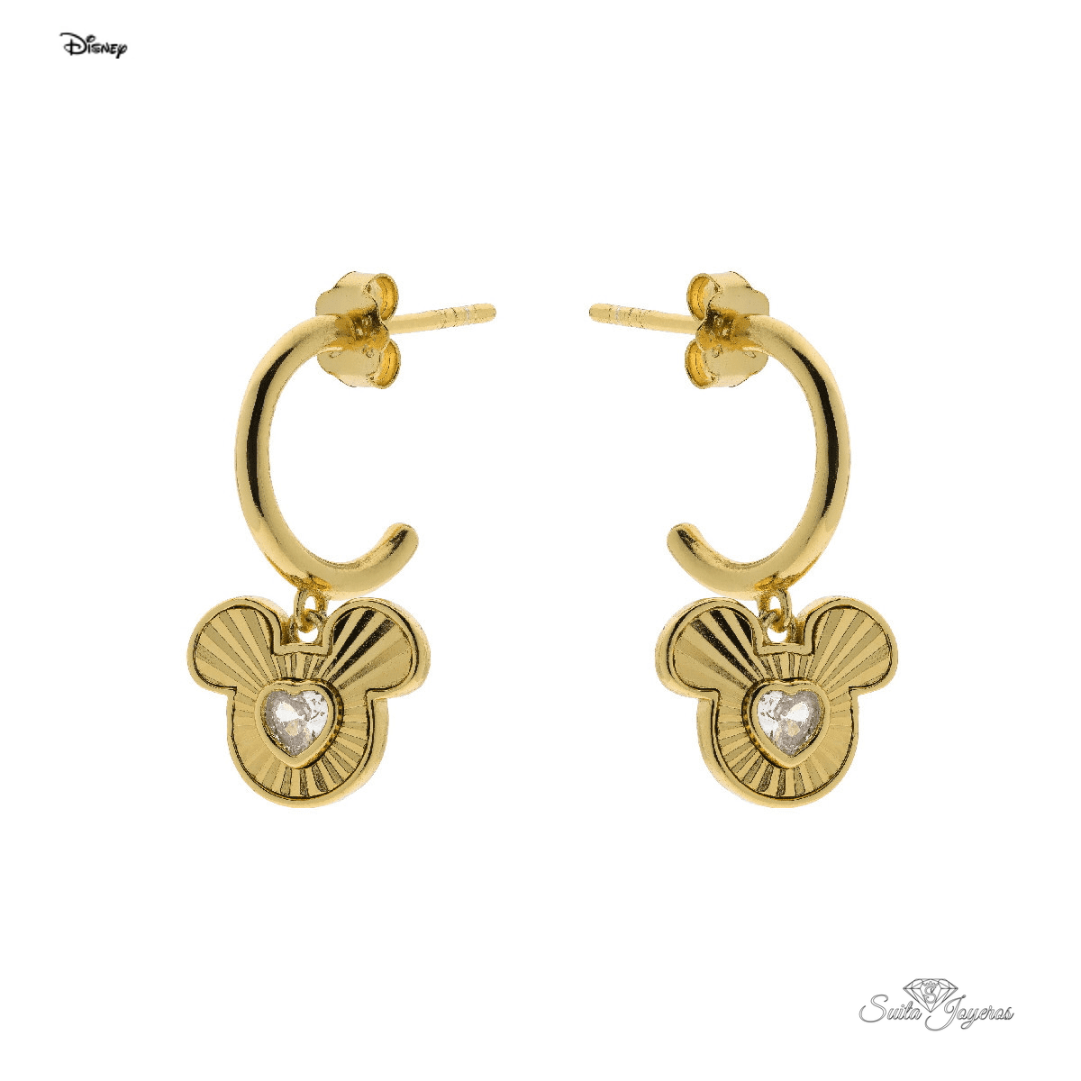 pendientes aro mickey plata dorada