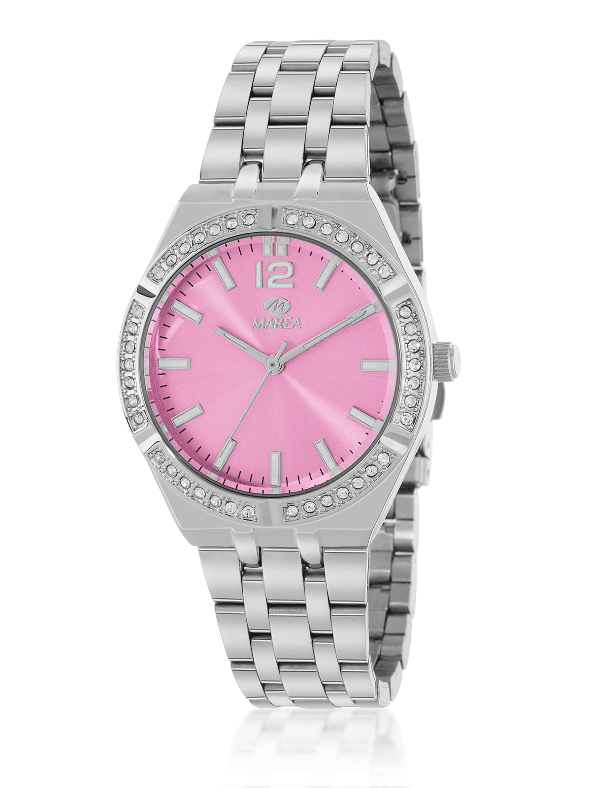 Reloj Marea B41382/5mujer esfera rosa con circonitas plateadas acero inoxidable elegante clásico