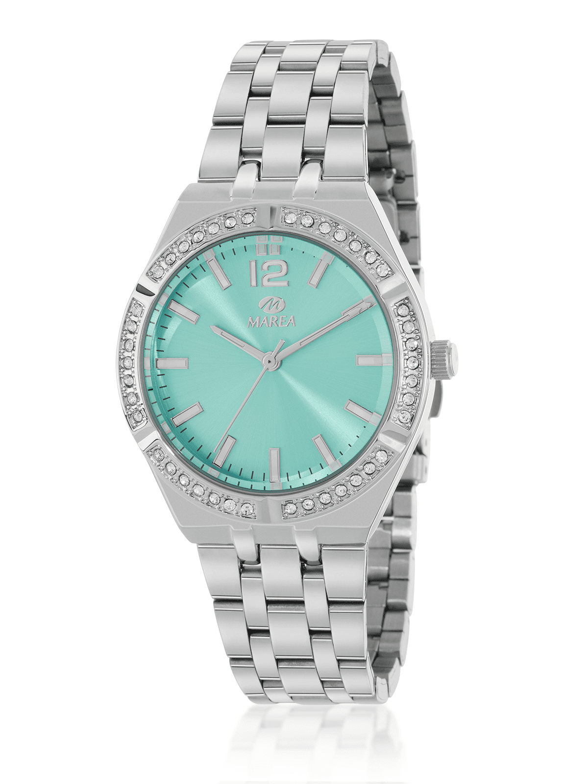 Reloj Marea B41382/5mujer esfera turquesa con circonitas plateadas acero inoxidable elegante clásico