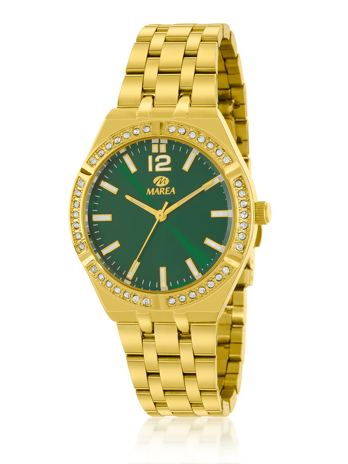 Reloj Marea B41382/7 mujer dorado con esfera verde y circonitas acero inoxidable moderno