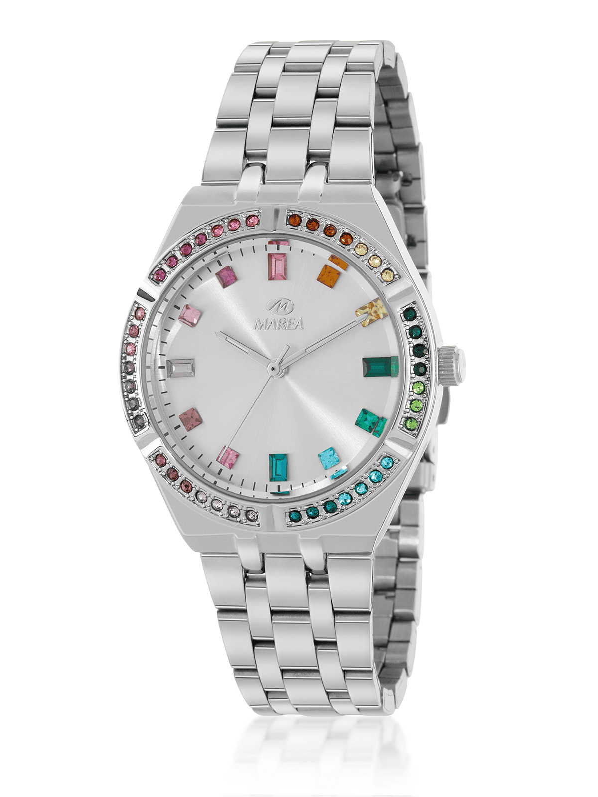 Reloj Marea B41382/1 mujer esfera plateada con circonitas multicolor acero inoxidable elegante