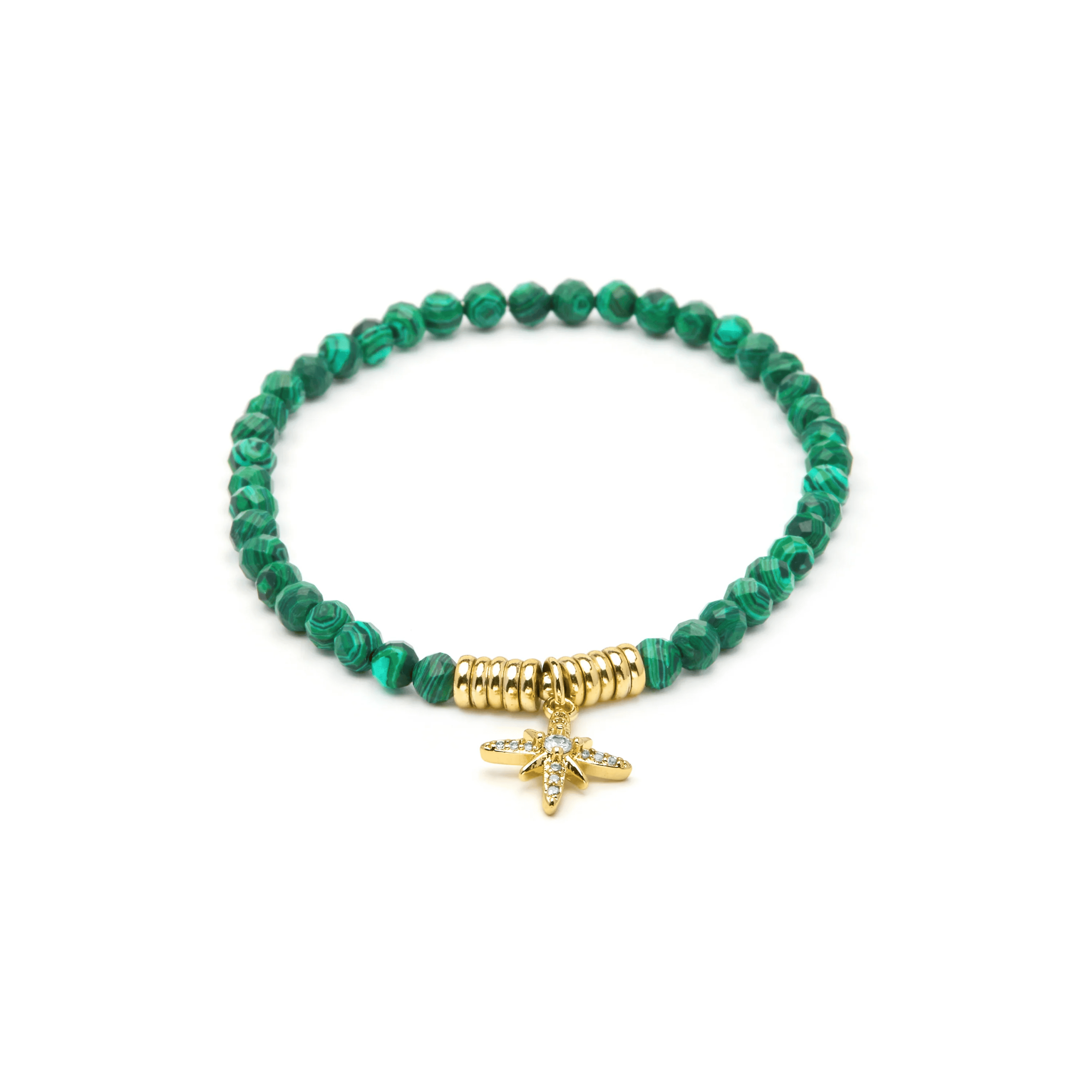 Pulsera de Plata de Ley 925 y Malaquita acabado en oro amarillo 18k - Therex