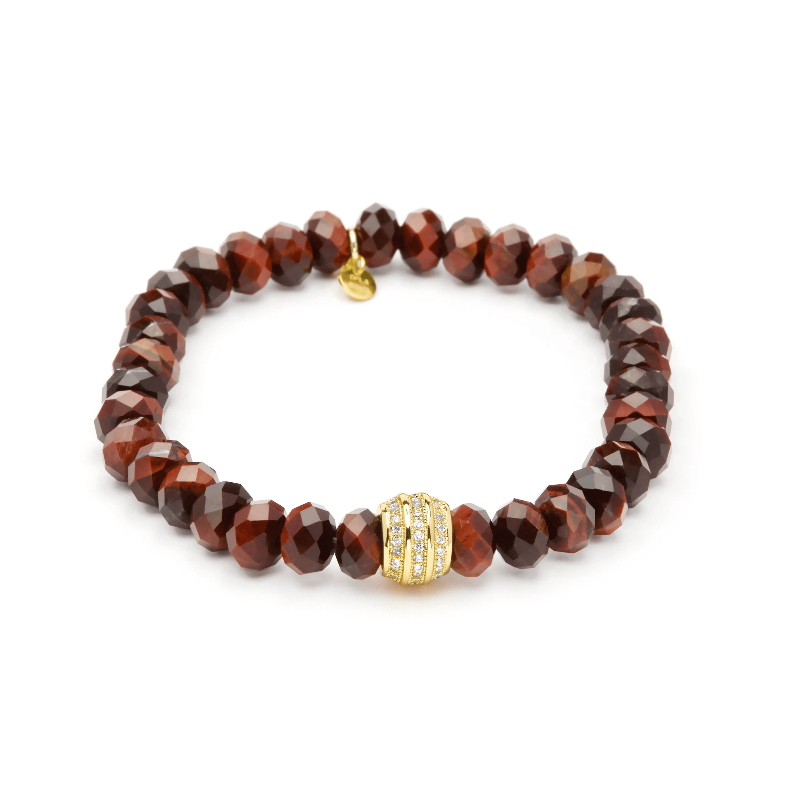 Pulsera de Plata de Ley 925 y Ojo de Tigre Rojo acabado en oro amarillo 18k - Arni