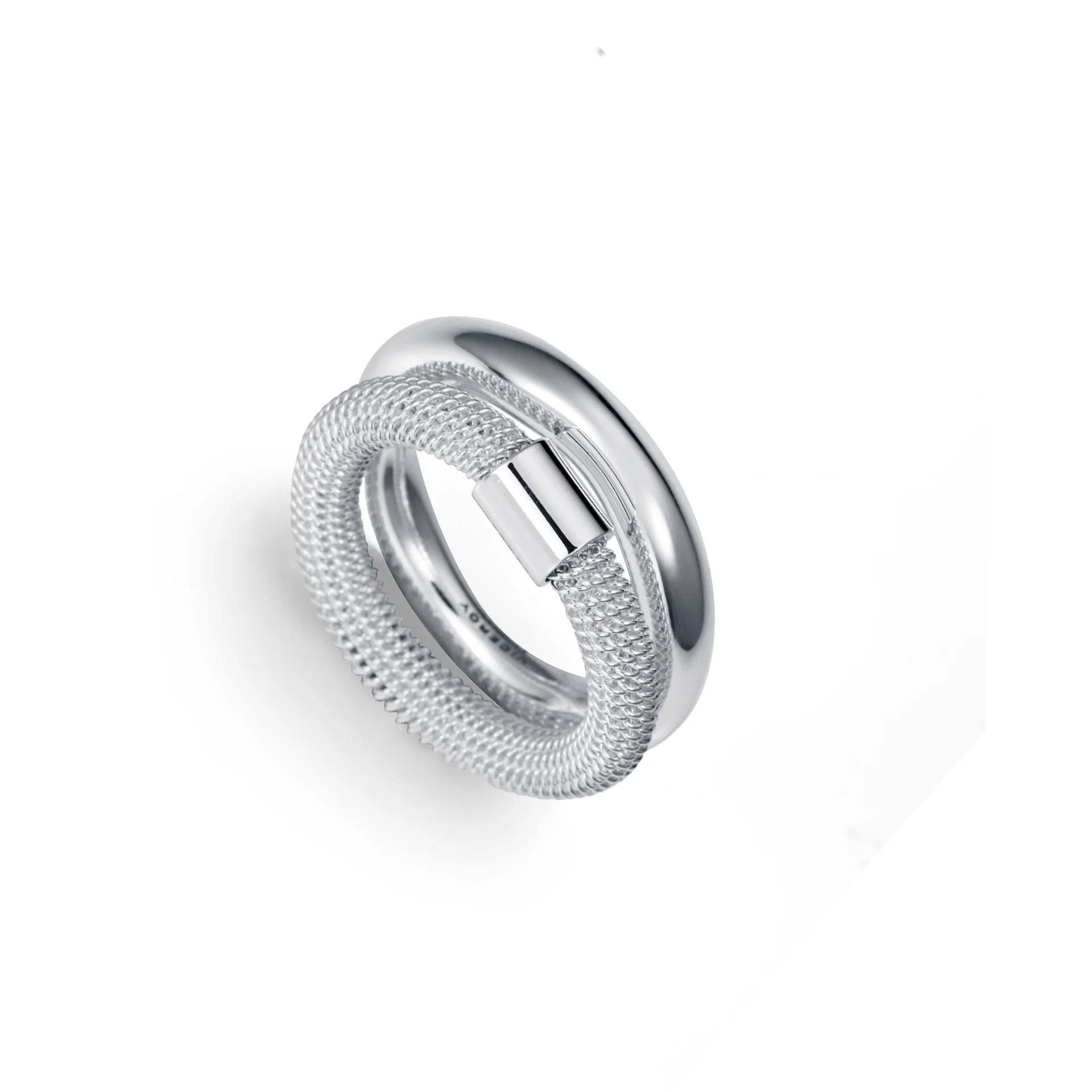 anillo doble acero blanco plata 999 mujer